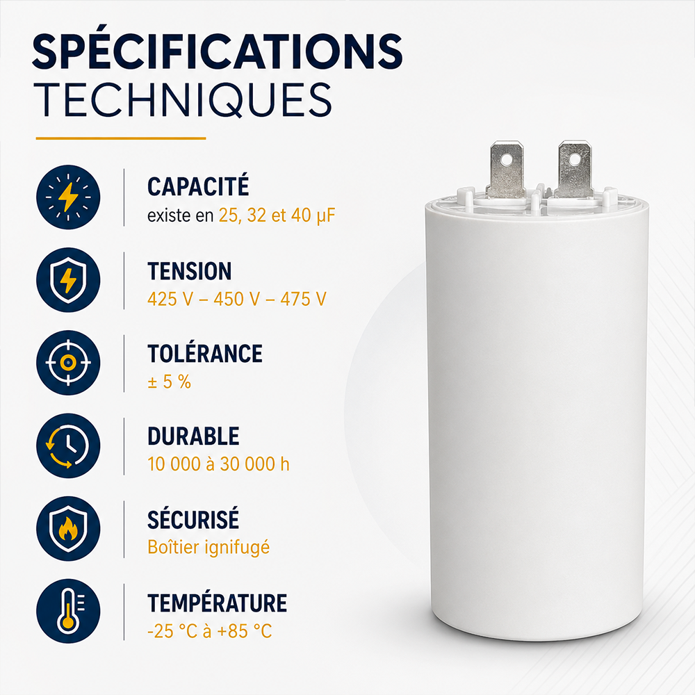 Condensateur permanent 450 V à cosses Faston – 8 à 40 µF – Image 5