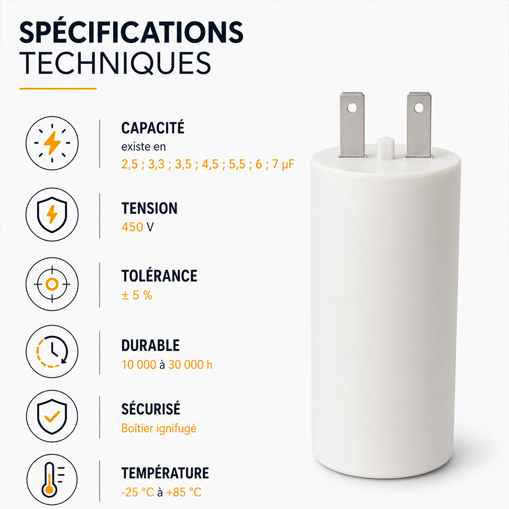 Condensateur volet roulant compatible Somfy, Simu et Nice – cosses Faston 2,8 – Image 2