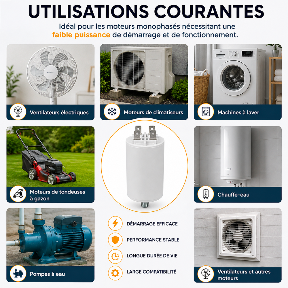 Condensateur permanent 450 V à cosses Faston – 8 à 40 µF – Image 4